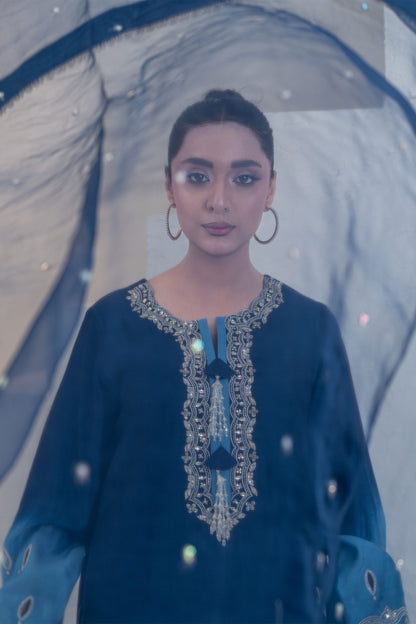 Noore Sultana Blue Handmade Suit