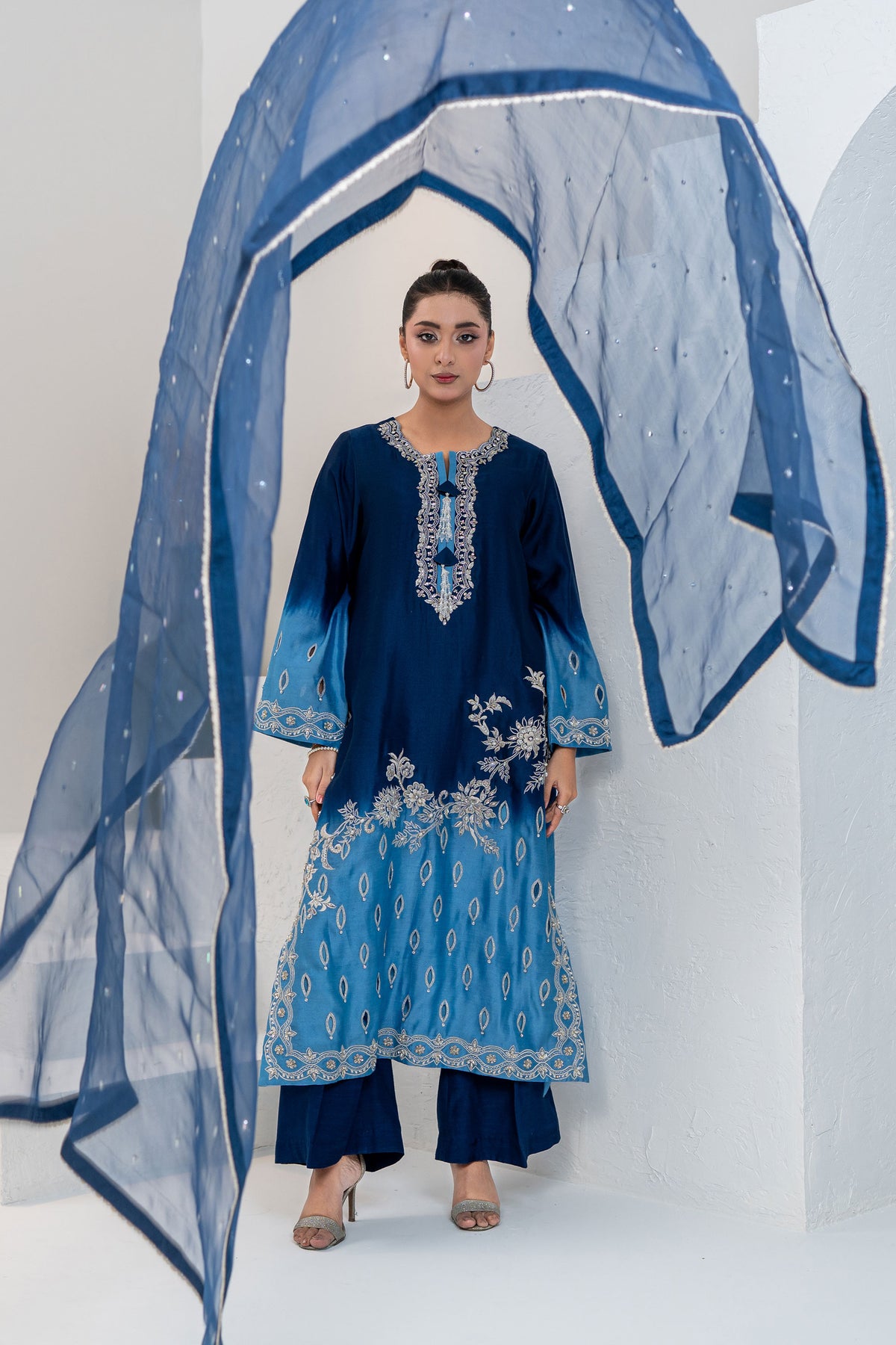 Noore Sultana Blue Handmade Suit
