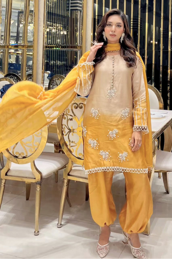 Noore Sunehri Ivory Handmade Suit