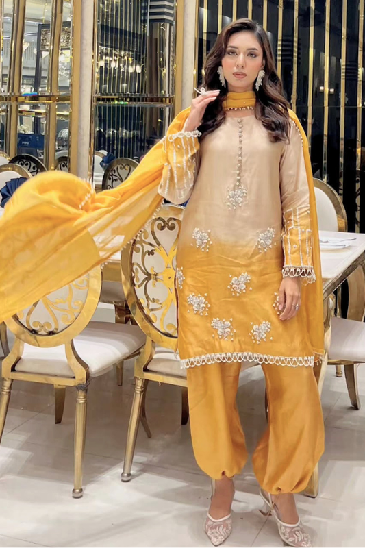 Noore Sunehri Ivory Handmade Suit