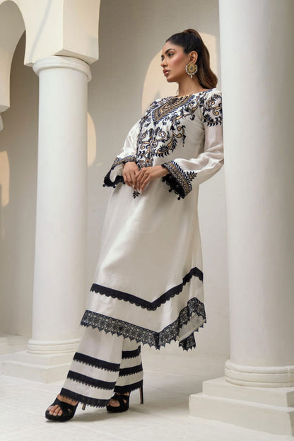 Ivory & Black Silk Suit