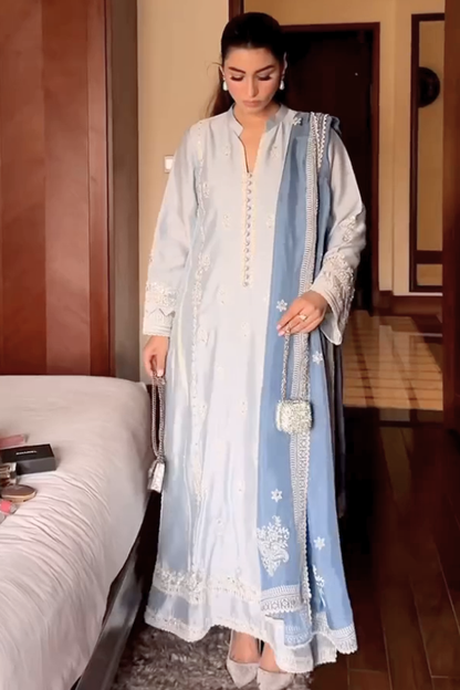 Noore Meher Ice Blue Handmade Suit