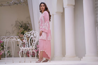 Blush Pink Floral Silk Suit