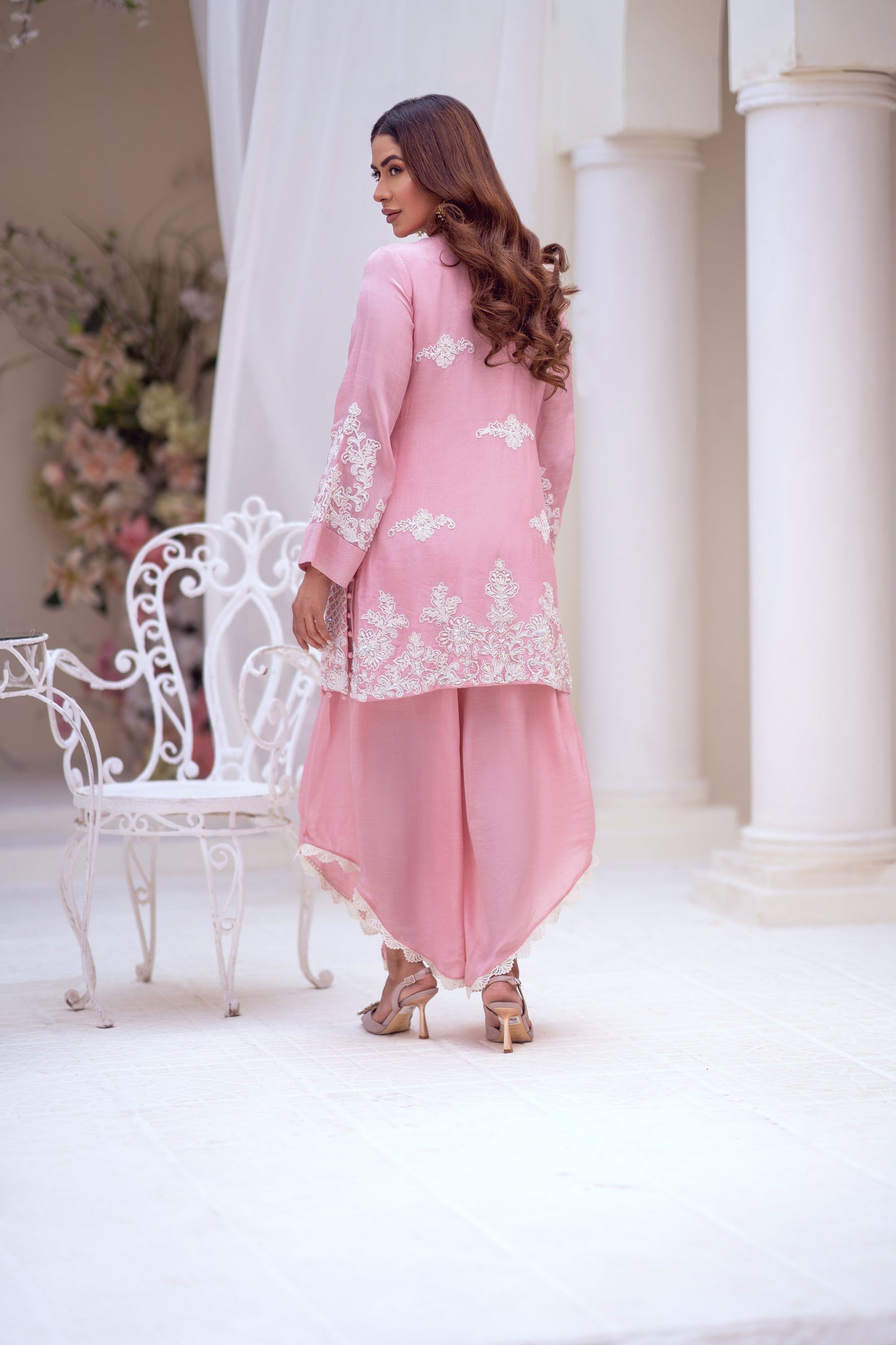 3 Piece Silk Pink Rea Stitched Dress