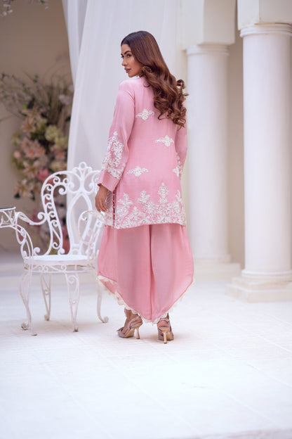Blush Pink Floral Silk Suit