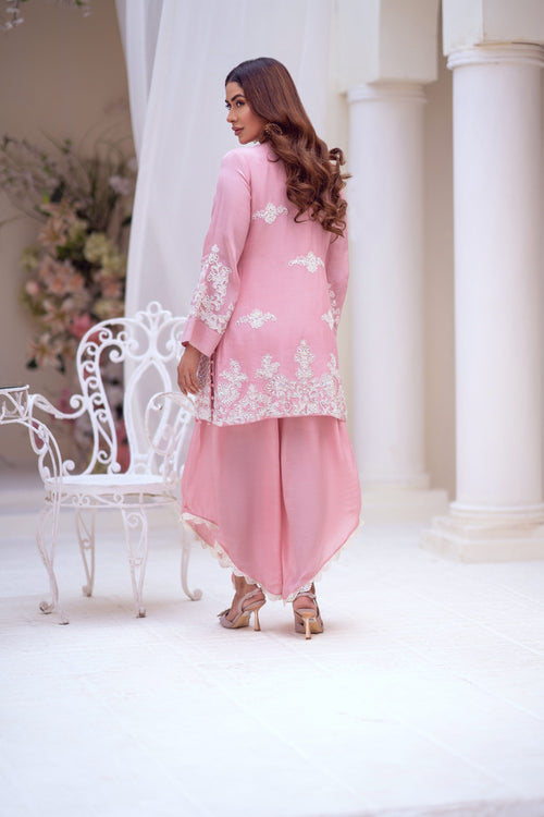3 Piece Silk Pink Rea Stitched Dress