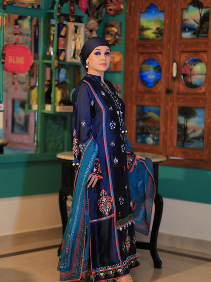 Noore Rangrez Navy Blue Handmade Suit