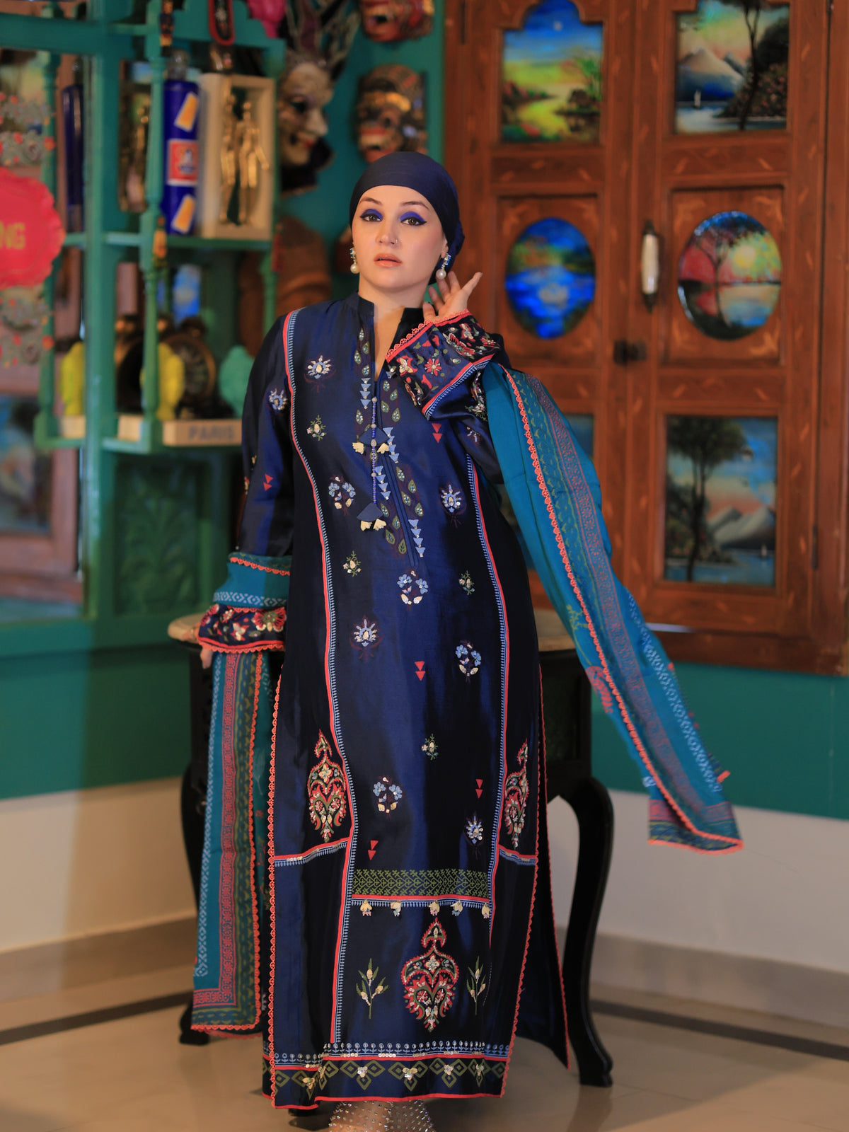 Noore Rangrez Navy Blue Handmade Suit